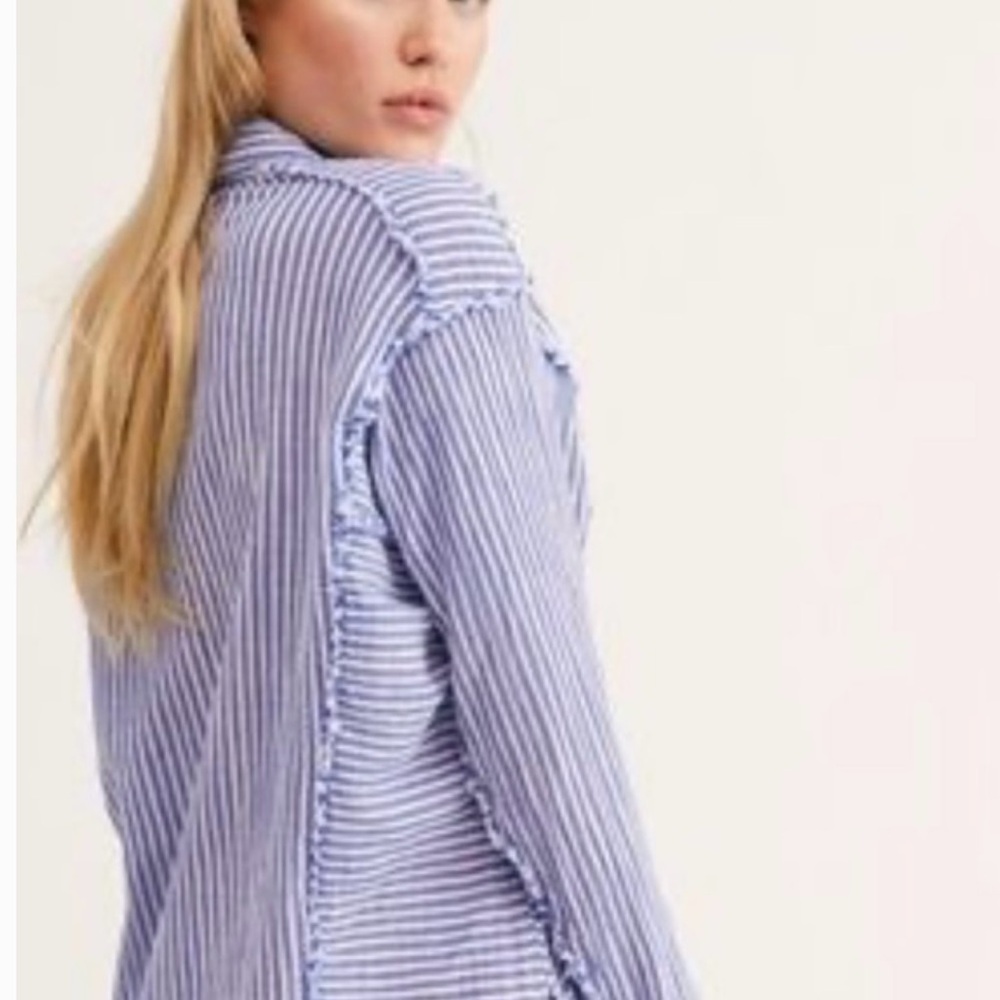 Free People Blue Stripe Button Down Size XS - Picture 3 of 8